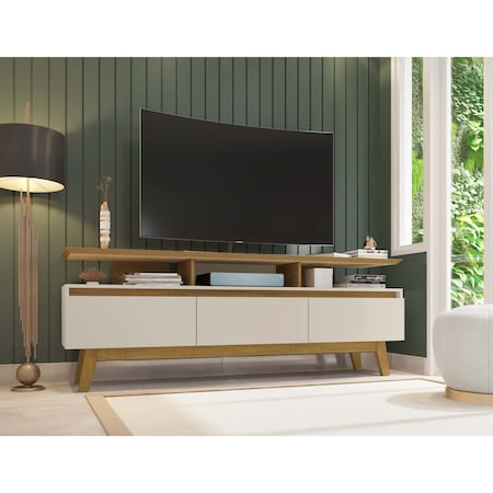 Manhattan Comfort Yonkers 70.86 TV Stand, Off White and Cinnamon 234BMC12